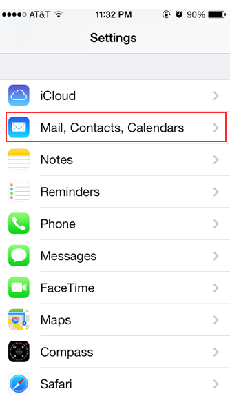 Click Settings then Mail, Contacts, Calendars